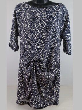 Zara Womens S Black Cream Aztec Print Short Sleeve‎ Twist Front Mini Dress